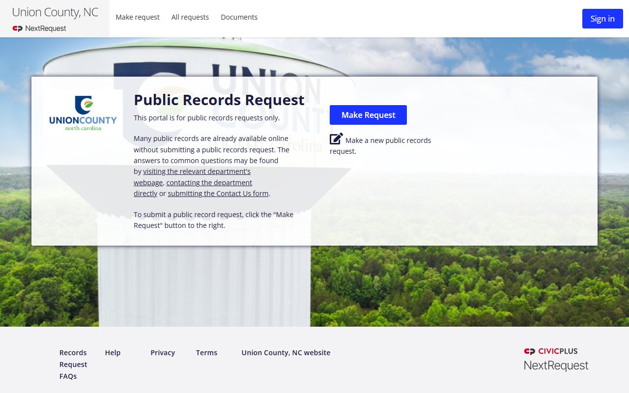 Union County inmate records public request portal through NextRequest