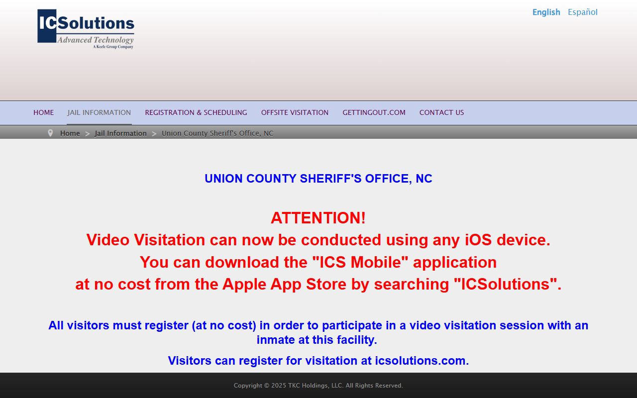 Union County inmate visitation scheduling through ICSolutions